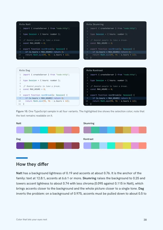 Book page: one code sample in all four Kvile variants