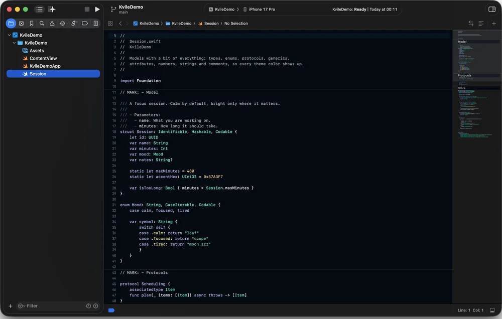 Xcode in Kvile Kontrast, screenshot 1