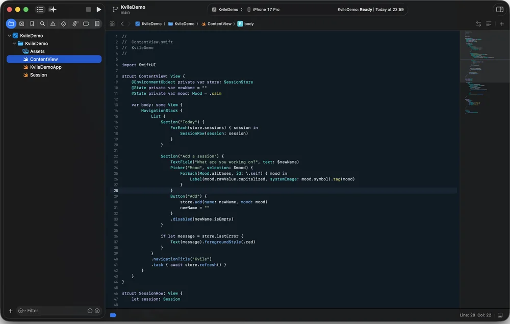 Xcode in Kvile Natt, screenshot 3